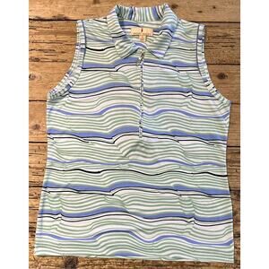 Sport Haley Women’s Blue/Green Striped Sleeveless Golf Polo Size S